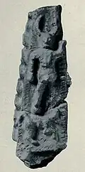 Cernunnos on a fragment of terracotta from Blain, Loire-Atlantique. He is nude and appears to be standing a top an animal, perhaps a wild boar or cow.: no 11 