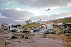 Large aerial advertising array fixed to a Cessna 172 at Fort Lauderdale in 1973. This supported illuminated messages.