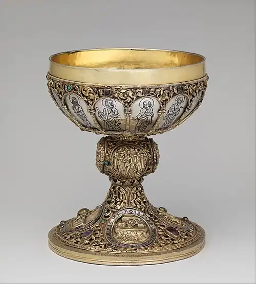 The chalice, made from gilded silver studded with jewels.