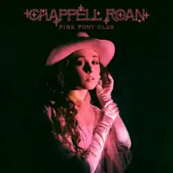 The cover artwork for "Pink Pony Club". The cover features Roan under a pink light, wearing a pink dress and hat under a black background.