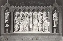 Bas relief of the marriage of St. Clotilde and King Clovis and possibly his conversion to Christianity.