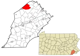 Location of Warwick Township in Chester County and in Pennsylvania