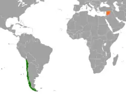Map indicating locations of Chile and Syria