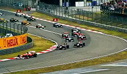 The start of the 2010 Chinese Grand Prix viewed from a distance from the first corner