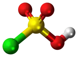 Ball-and-stick model of the chlorosulfuric acid molecule