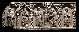 Paleo-Christian sarcophagus: Christ and his apostles. Genzano, Italy. c. 400.