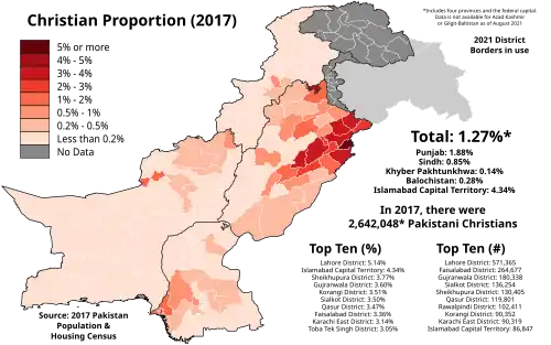 Christian proportion of each Pakistani District of each Pakistani District as of the 2017 Pakistan Census