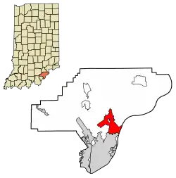 Location of Charlestown in Clark County, Indiana.