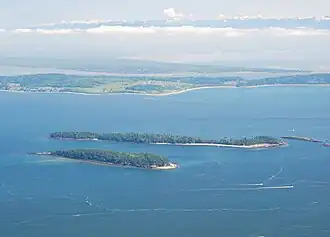 Aerial view of small forested island