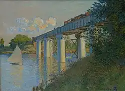 Claude Monet, 1873, The train bridge in Argenteuil (Le Pont du chemin de fer à Argenteuil), oil on canvas, 54.3 × 73.3&nbsp;cm (21.4 × 28.9 in), Philadelphia Museum of Art