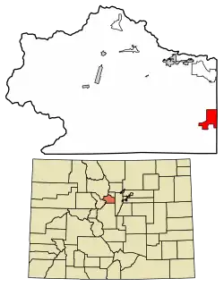 Location of the Upper Bear Creek CDP in Clear Creek County, Colorado.