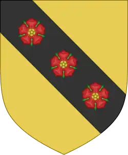 Riedenburg: Or, on a bend sable three roses gules, as depicted in the Weingartner Liederhandschrift