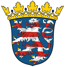Lion barry of ten argent and gules in the arms of the German state of Hesse