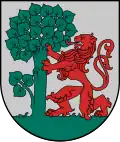 Coat of arms of Liepāja, Latvia. The lion being derived from that of the Duchy of Courland and Semigallia (1925, based on the 17th-century coat of arms)