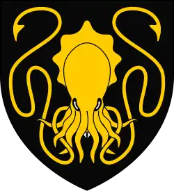 A coat of arms showing a golden kraken on a black field
