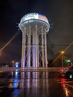 Oblate spheroid water tower in Cocoa, Florida, U.S.