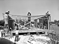 Cocoon House (Construction - Preparing for inverted catenary roof, 1951)