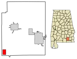 Location of Kinston in Coffee County, Alabama.