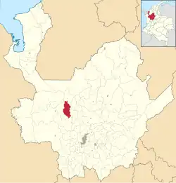 Location of the municipality and town of Buriticá in the Antioquia Department of Colombia