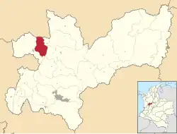 Location of the municipality and town of Supía, Caldas in the Caldas Department of Colombia.