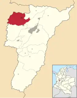 Location of the municipality and town of Quimbaya, Quindío in the Quindío Department of Colombia.