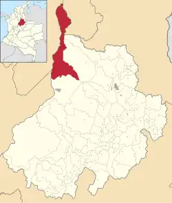 Location of the municipality and town of Puerto Wilches in the Santander Department of Colombia