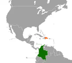 Map indicating locations of Colombia and Dominican Republic