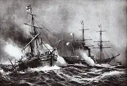 The German gunboat “Meteor” in action during the Battle of Havana (1870)