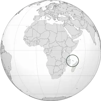 Location of the Comoros (circled)