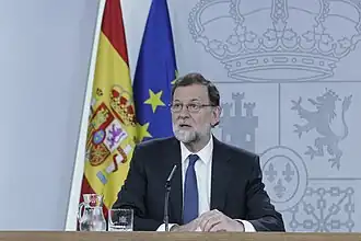 Mariano Rajoy giving a press conference in Moncloa palace