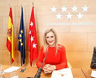 Cristina Cifuentes giving a press conference