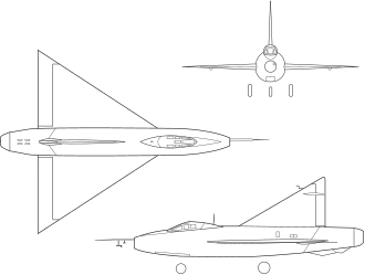 Orthographically projected diagram of the XF-92A.