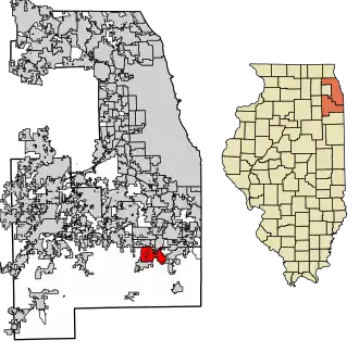 Location of University Park in Will County and Cook County, Illinois.