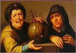 Democriet and Herakliet by Cornelis van Haarlem, which Lievens copied at 12. (The copy is lost)