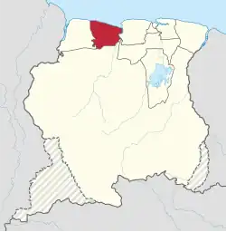 Map of Suriname showing Coronie district