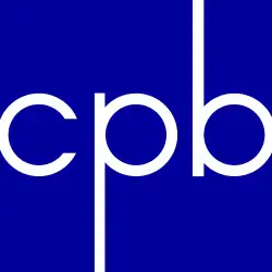 A blue square with white lower-case letters C, P, and B in the center.