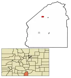 Location of the Town of Blanca in Costilla County, Colorado.