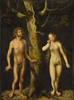 Lucas Cranach d.&nbsp;Ä.: Adam and Eva. Now in National Museum in Warsaw.