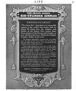 The Crane Model Six-Cylinder Simplex Pronouncement 1915