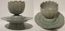 Tea cup for a ceremony, celadon, 12th century of Goryeo sangam inlay technique