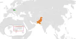 Map indicating locations of Czech Republic and Pakistan