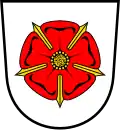 Coat of arms of Lippe: Argent, a rose Gules barbed and seeded Or