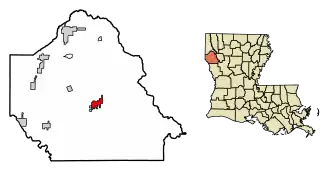 Location of Mansfield in De Soto Parish, Louisiana.