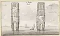 The ruins of the church towers in the 1630s
