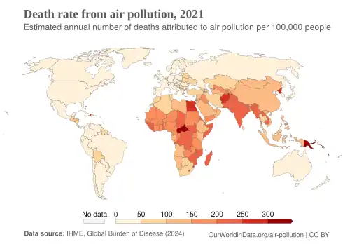 map showing low death rates in Europe and the Americas, and high death rates in South and South East Asia, and Africa