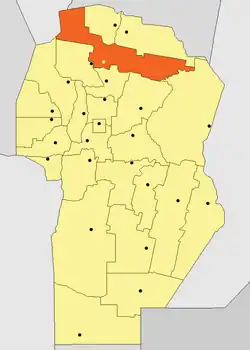 Location of Tulumba Department in Córdoba Province