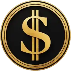 Icon of the Department of Government Efficiency, gold dollar sign in a black circle surrounded by a gold border