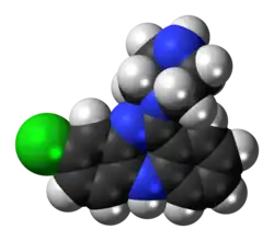 Space-filling model of the desmethylclozapine molecule