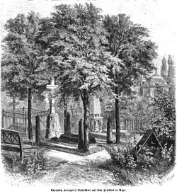 Conradin Kreutzer’s grave stone in the cemetery of St. Francis church in Riga. Die Gartenlaube (1868)