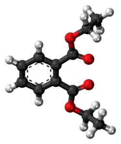 Ball-and-stick model of the diethyl phthalate molecule